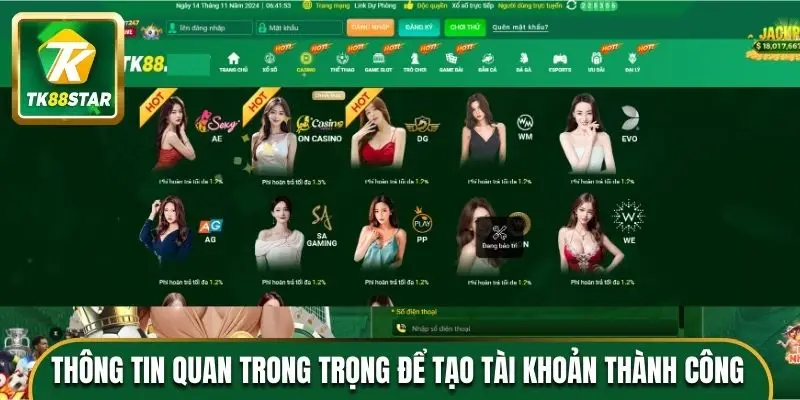 Thông tin quan trong trọng để tạo tài khoản thành công